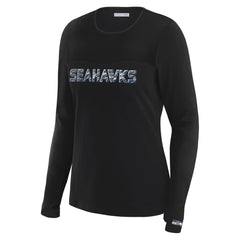 Seattle Seahawks WEAR by Erin Andrews x Gracie Hunt Women's Mesh Panel Long Sleeve T-Shirt - Black T-shirts