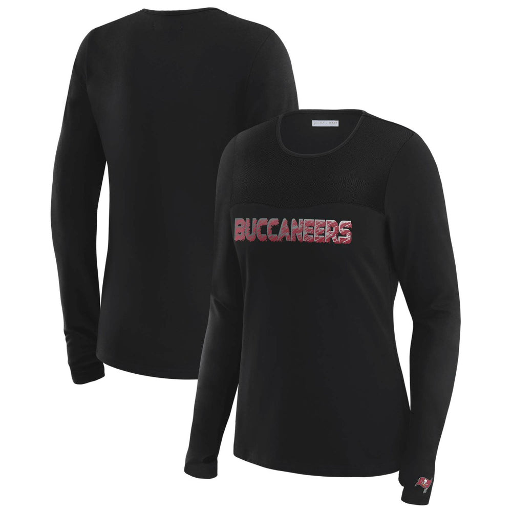 Tampa Bay Buccaneers WEAR by Erin Andrews x Gracie Hunt Women's Mesh Panel Long Sleeve T-Shirt - Black T-shirts