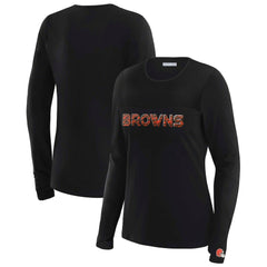 Cleveland Browns WEAR by Erin Andrews x Gracie Hunt Women's Mesh Panel Long Sleeve T-Shirt - Black T-shirts