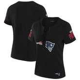 New England Patriots WEAR by Erin Andrews x Gracie Hunt Women's Draft Me Lace-Up T-Shirt - Black T-shirts