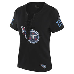Tennessee Titans WEAR by Erin Andrews x Gracie Hunt Women's Draft Me Lace-Up T-Shirt - Black T-shirts