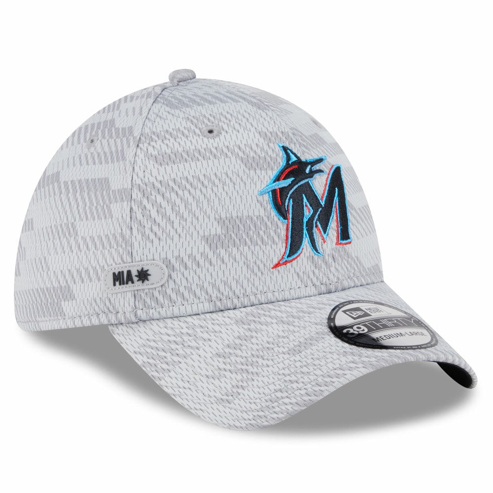 Miami Marlins New Era 2025 MLB Clubhouse 39THIRTY Flex Hat - Gray Hats