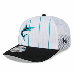 Miami Marlins New Era 2025 Batting Practice 9SEVENTY Stretch-Snap Trucker Hat - White/Black Hats