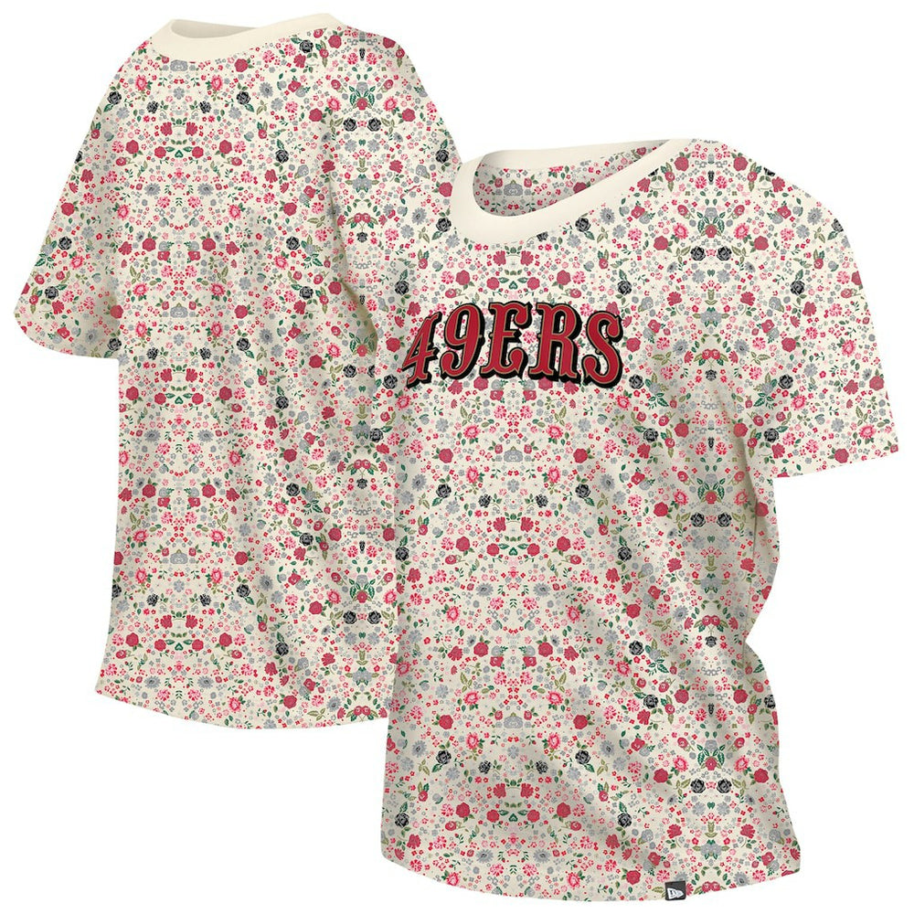 San Francisco 49ers New Era Women's Glam Game Floral Scoop Neck T-Shirt - Cream T-shirts