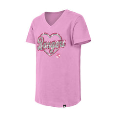 New York Rangers New Era Girl's Youth Flip Sequin V-Neck T-Shirt - Pink | US 201889029