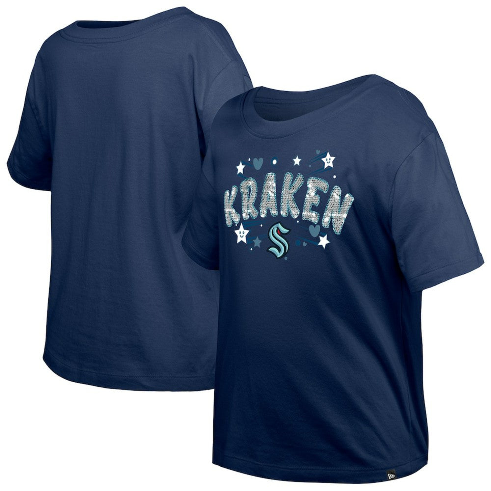 Seattle Kraken New Era Girl's Youth Flip Sequin T-Shirt - Deep Sea Blue | US 201889062