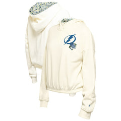 Tampa Bay Lightning New Era Women's Glam Game Quarter-Zip Cropped Floral Hoodie Pullover - Cream | US 201889096