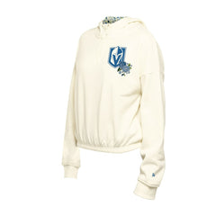Vegas Golden Knights New Era Women's Glam Game Quarter-Zip Cropped Floral Hoodie Pullover - Cream | US 201889098