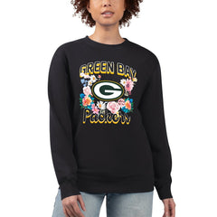 Green Bay Packers G-III 4Her by Carl Banks Women's Flower Logo Graphic Fleece Pullover Sweatshirt - Black Pullover