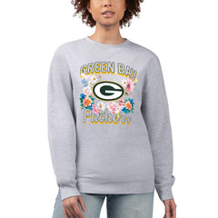Green Bay Packers G-III 4Her by Carl Banks Women's Flower Logo Graphic Fleece Pullover Sweatshirt - Heather Gray Pullover