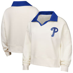 Philadelphia Phillies Girls Youth Ballpark Hit Collared V-Neck Pullover Sweatshirt - White Pullover
