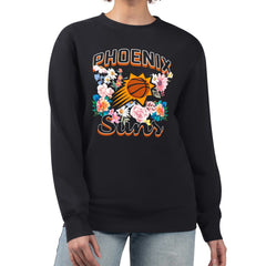 Phoenix Suns G-III 4Her by Carl Banks Women's Flowers Team Logo Graphic Fleece Crewneck Pullover Sweatshirt Black outlet