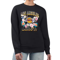 Los Angeles Lakers G-III 4Her by Carl Banks Women's Flowers Team Logo Graphic Fleece Crewneck Pullover Sweatshirt Black