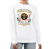 Denver Nuggets G-III 4Her by Carl Banks Women's Flowers Team Logo Graphic Fleece Crewneck Pullover Sweatshirt White