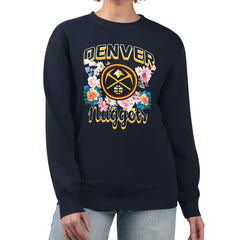 Denver Nuggets G-III 4Her by Carl Banks Women's Flowers Team Logo Graphic Fleece Crewneck Pullover Sweatshirt Navy outlet