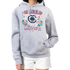 LA Clippers G-III 4Her by Carl Banks Women's Flowers Team Logo Graphic Fleece Pullover Hoodie Heather Gray