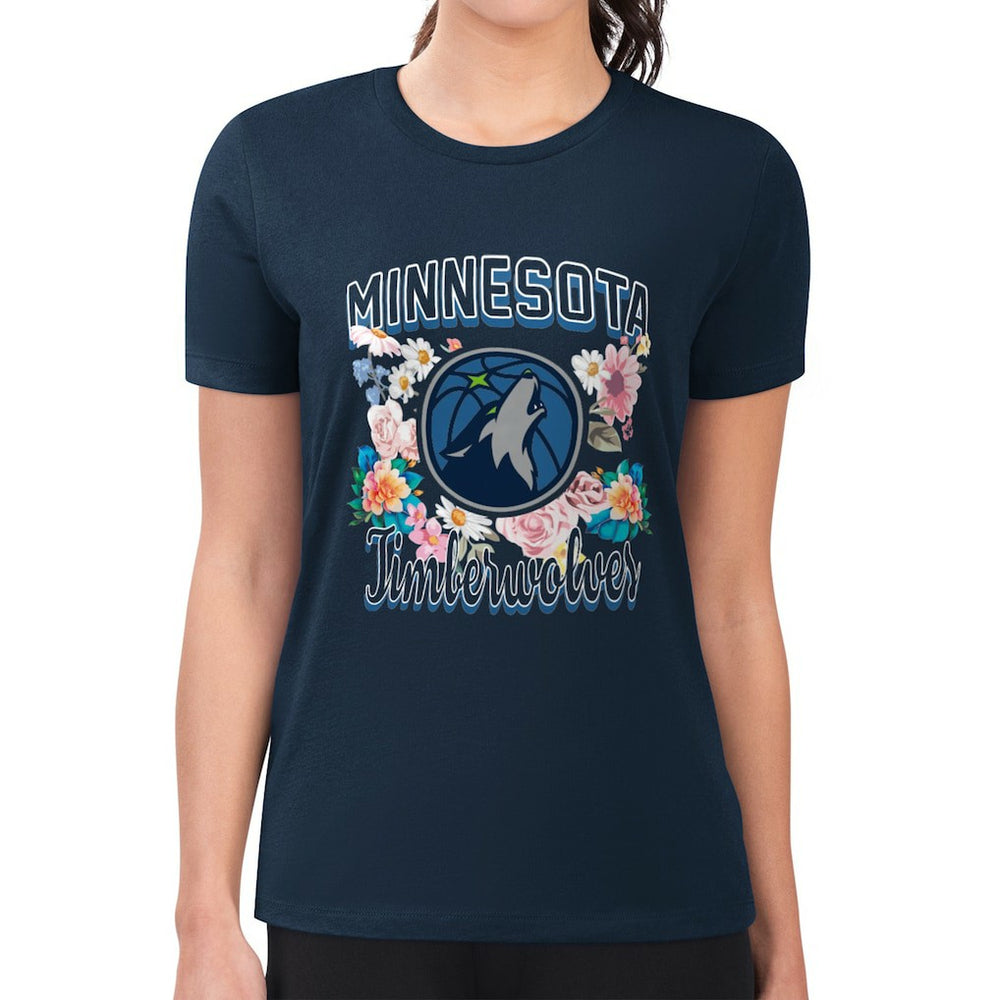 Minnesota Timberwolves G-III 4Her by Carl Banks Women's Super-Slim Fit Lightweight Flowers Team Logo Graphic T-Shirt Navy