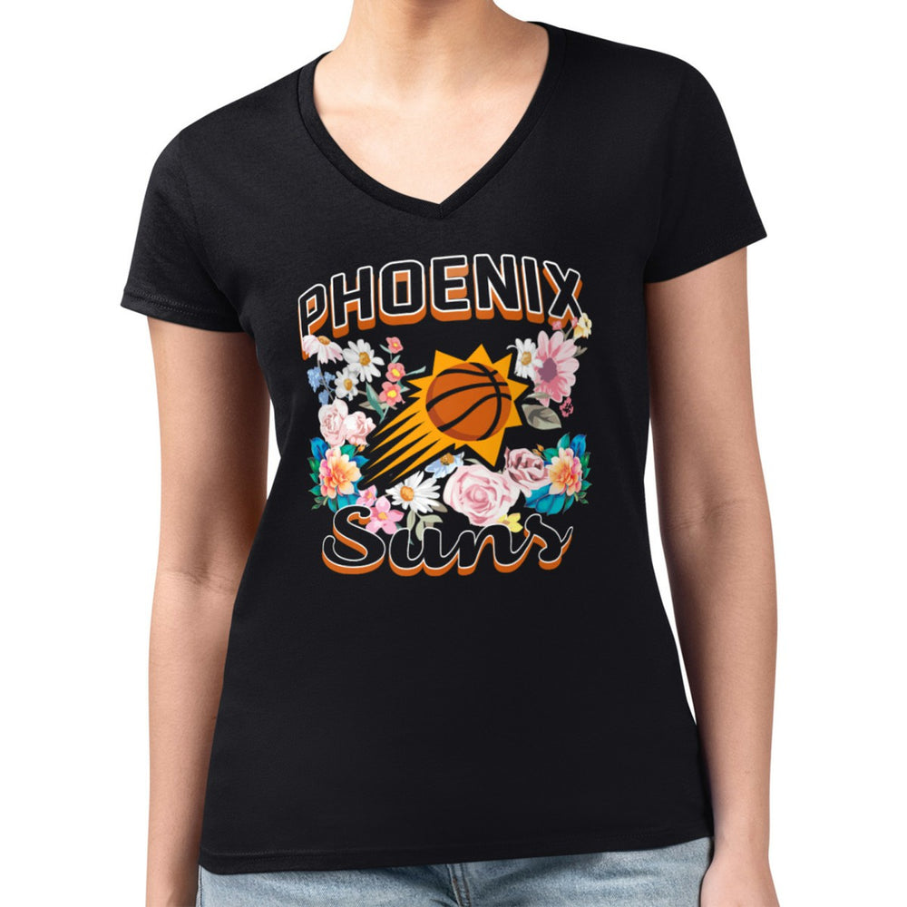 Phoenix Suns G-III 4Her by Carl Banks Women's Super-Slim Fit Lightweight Flowers Team Logo Graphic V-Neck T-Shirt Black outlet