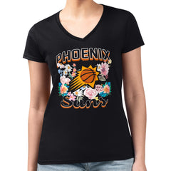 Phoenix Suns G-III 4Her by Carl Banks Women's Super-Slim Fit Lightweight Flowers Team Logo Graphic V-Neck T-Shirt Black outlet