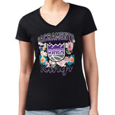 Sacramento Kings G-III 4Her by Carl Banks Women's Super-Slim Fit Lightweight Flowers Team Logo Graphic V-Neck T-Shirt Black