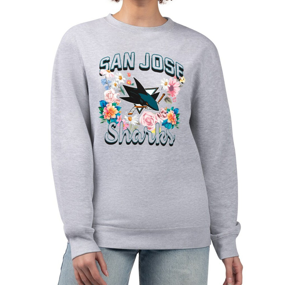 San Jose Sharks G-III 4Her by Carl Banks Women's Flower Logo Pullover Sweatshirt - Heather Gray | US 201906026