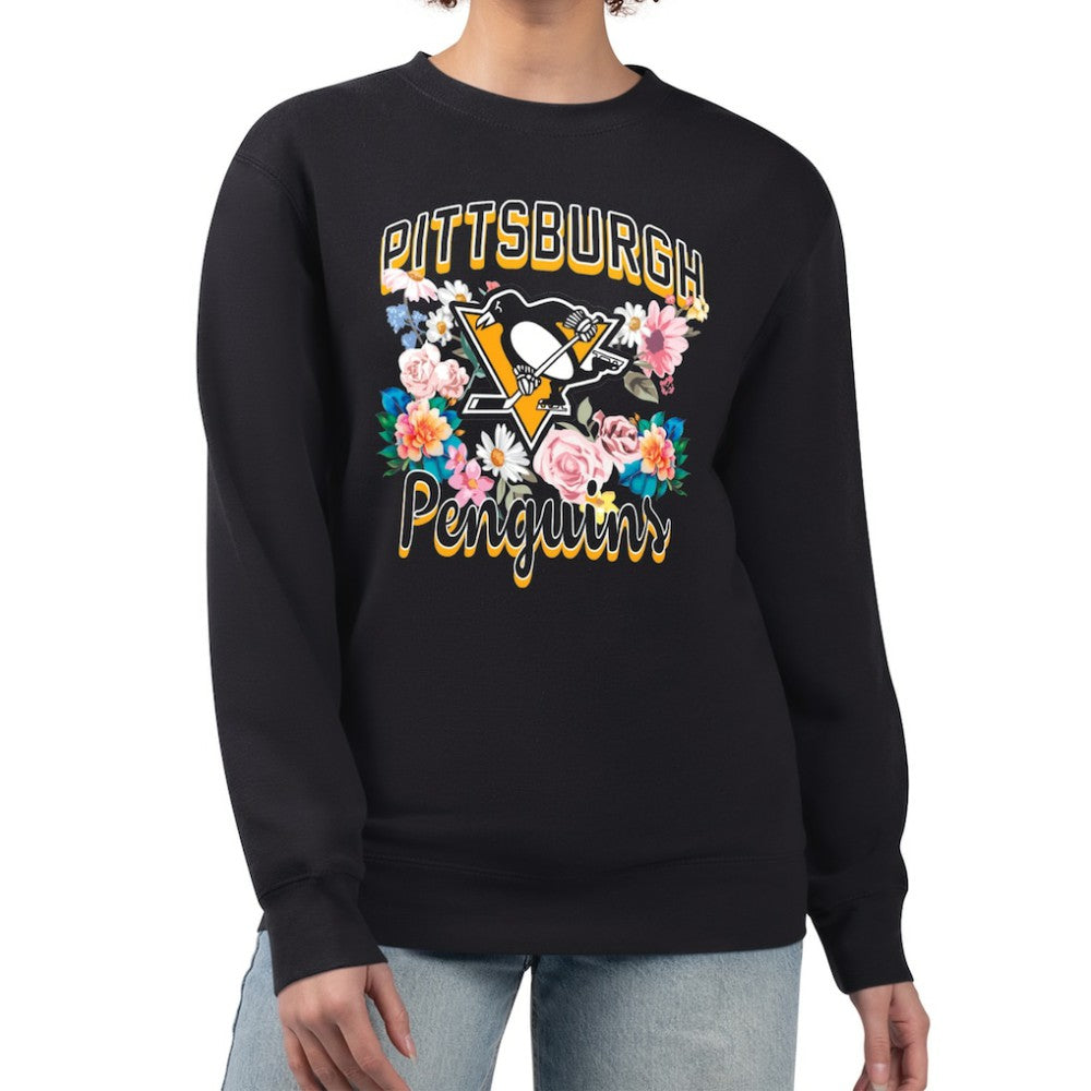 Pittsburgh Penguins G-III 4Her by Carl Banks Women's Flower Logo Pullover Sweatshirt - Black | US 201906028