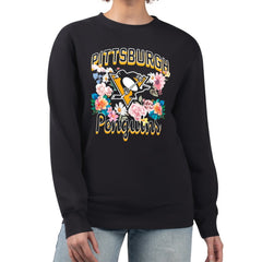 Pittsburgh Penguins G-III 4Her by Carl Banks Women's Flower Logo Pullover Sweatshirt - Black | US 201906028