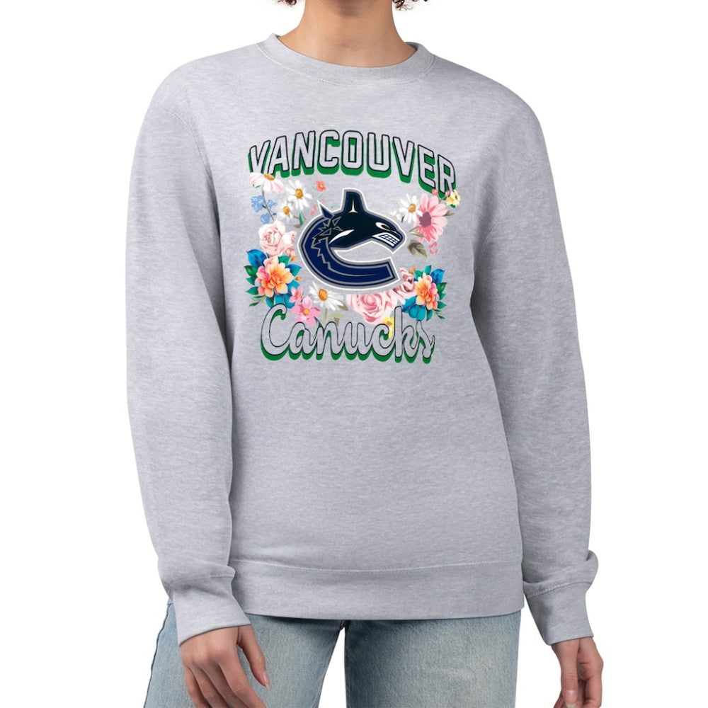 Vancouver Canucks G-III 4Her by Carl Banks Women's Flower Logo Pullover Sweatshirt - Heather Gray | US 201906037