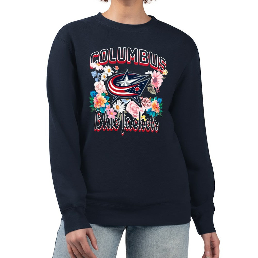 Columbus Blue Jackets G-III 4Her by Carl Banks Women's Flower Logo Pullover Sweatshirt - Navy | US 201906066