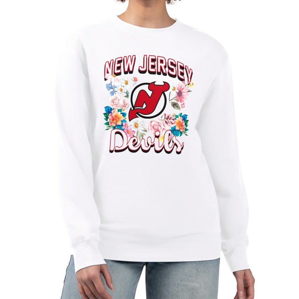 New Jersey Devils G-III 4Her by Carl Banks Women's Flower Logo Pullover Sweatshirt - White | US 201906094