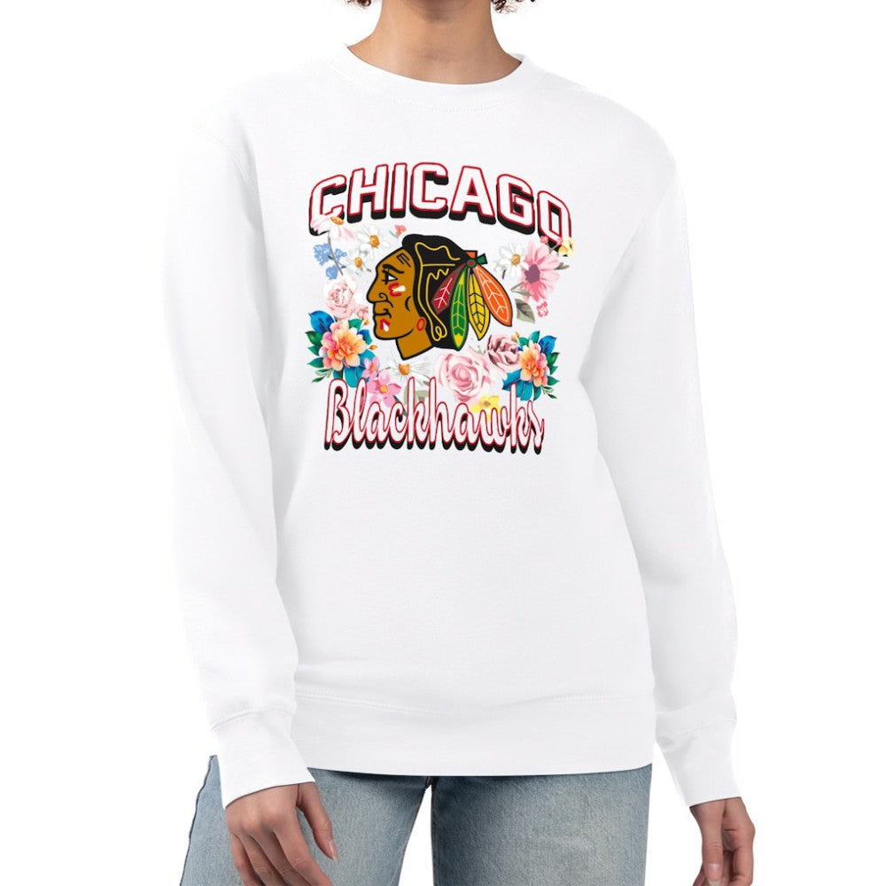 Chicago Blackhawks G-III 4Her by Carl Banks Women's Flower Logo Pullover Sweatshirt - White | US 201906105