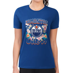Edmonton Oilers G-III 4Her by Carl Banks Women's Super-Slim Fit Lightweight Flower Logo T-Shirt - Royal | US 201906211