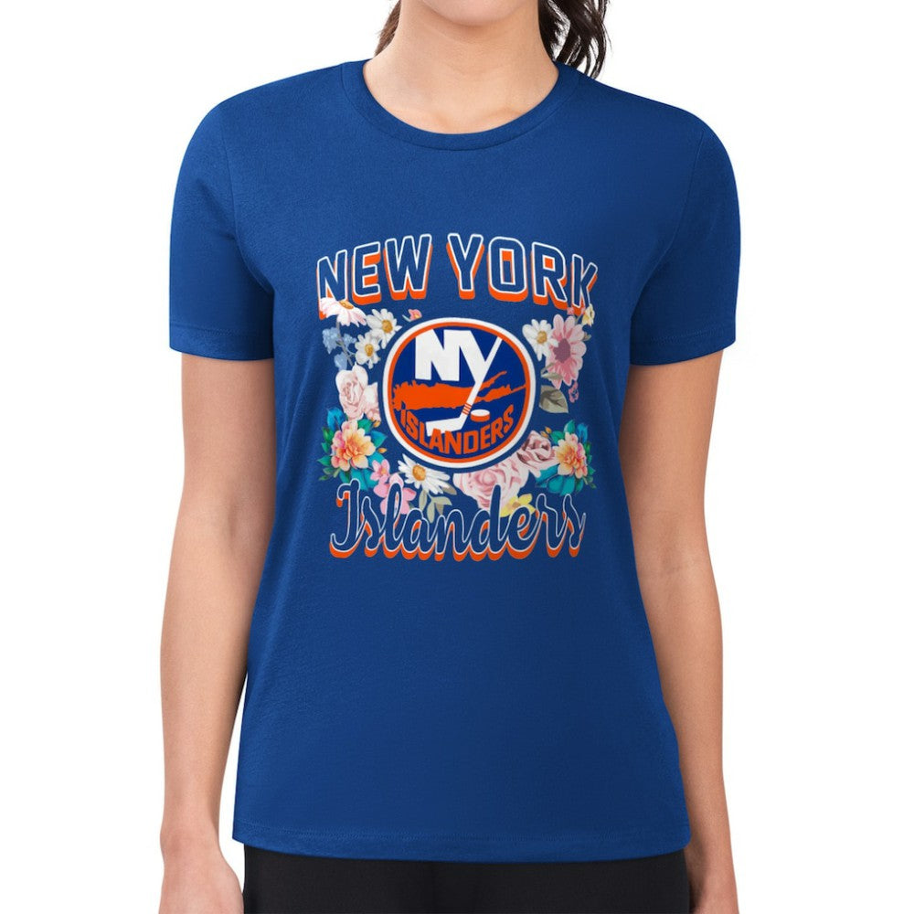 New York Islanders G-III 4Her by Carl Banks Women's Super-Slim Fit Lightweight Flower Logo T-Shirt - Royal | US 201906212