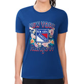 New York Rangers G-III 4Her by Carl Banks Women's Super-Slim Fit Lightweight Flower Logo T-Shirt - Blue | US 201906214