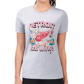 Detroit Red Wings G-III 4Her by Carl Banks Women's Super-Slim Fit Lightweight Flower Logo T-Shirt - Heather Gray | US 201906217