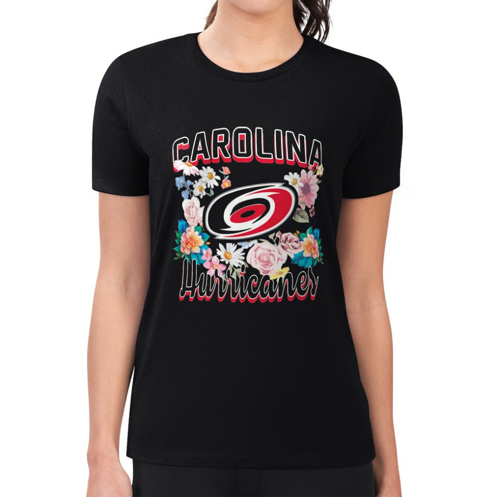Carolina Hurricanes G-III 4Her by Carl Banks Women's Super-Slim Fit Lightweight Flower Logo T-Shirt - Black | US 201906221