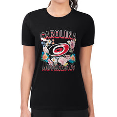 Carolina Hurricanes G-III 4Her by Carl Banks Women's Super-Slim Fit Lightweight Flower Logo T-Shirt - Black | US 201906221
