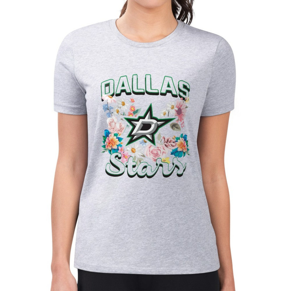 Dallas Stars G-III 4Her by Carl Banks Women's Super-Slim Fit Lightweight Flower Logo T-Shirt - Heather Gray | US 201906232