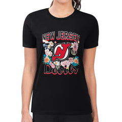 New Jersey Devils G-III 4Her by Carl Banks Women's Super-Slim Fit Lightweight Flower Logo T-Shirt - Black | US 201906235