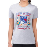 New York Rangers G-III 4Her by Carl Banks Women's Super-Slim Fit Lightweight Flower Logo T-Shirt - Heather Gray | US 201906237