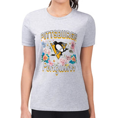 Pittsburgh Penguins G-III 4Her by Carl Banks Women's Super-Slim Fit Lightweight Flower Logo T-Shirt - Heather Gray | US 201906243