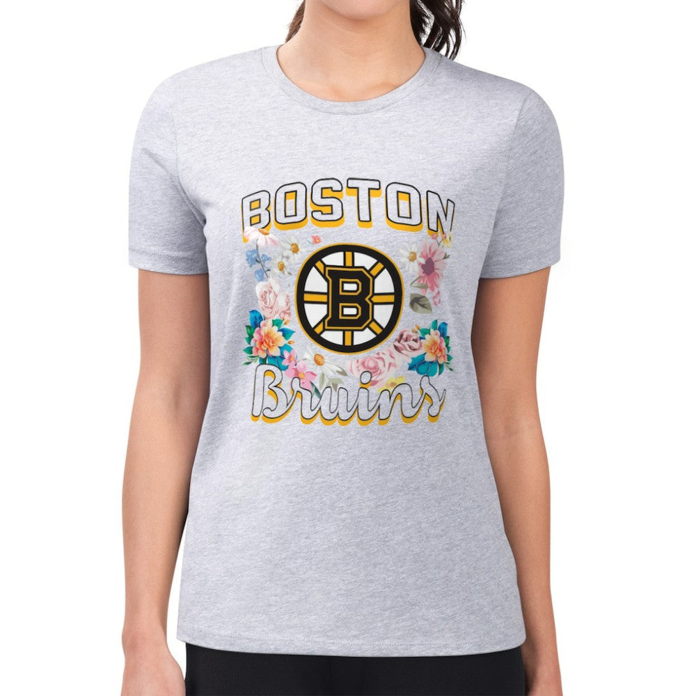 Boston Bruins G-III 4Her by Carl Banks Women's Super-Slim Fit Lightweight Flower Logo T-Shirt - Heather Gray | US 201906244