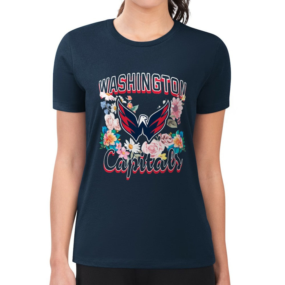 Washington Capitals G-III 4Her by Carl Banks Women's Super-Slim Fit Lightweight Flower Logo T-Shirt - Navy | US 201906248