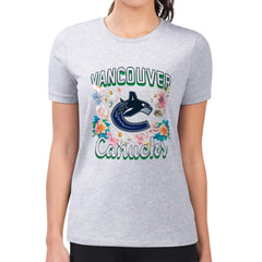 Vancouver Canucks G-III 4Her by Carl Banks Women's Super-Slim Fit Lightweight Flower Logo T-Shirt - Heather Gray | US 201906253
