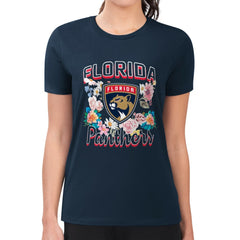 Florida Panthers G-III 4Her by Carl Banks Women's Super-Slim Fit Lightweight Flower Logo T-Shirt - Navy | US 201906254