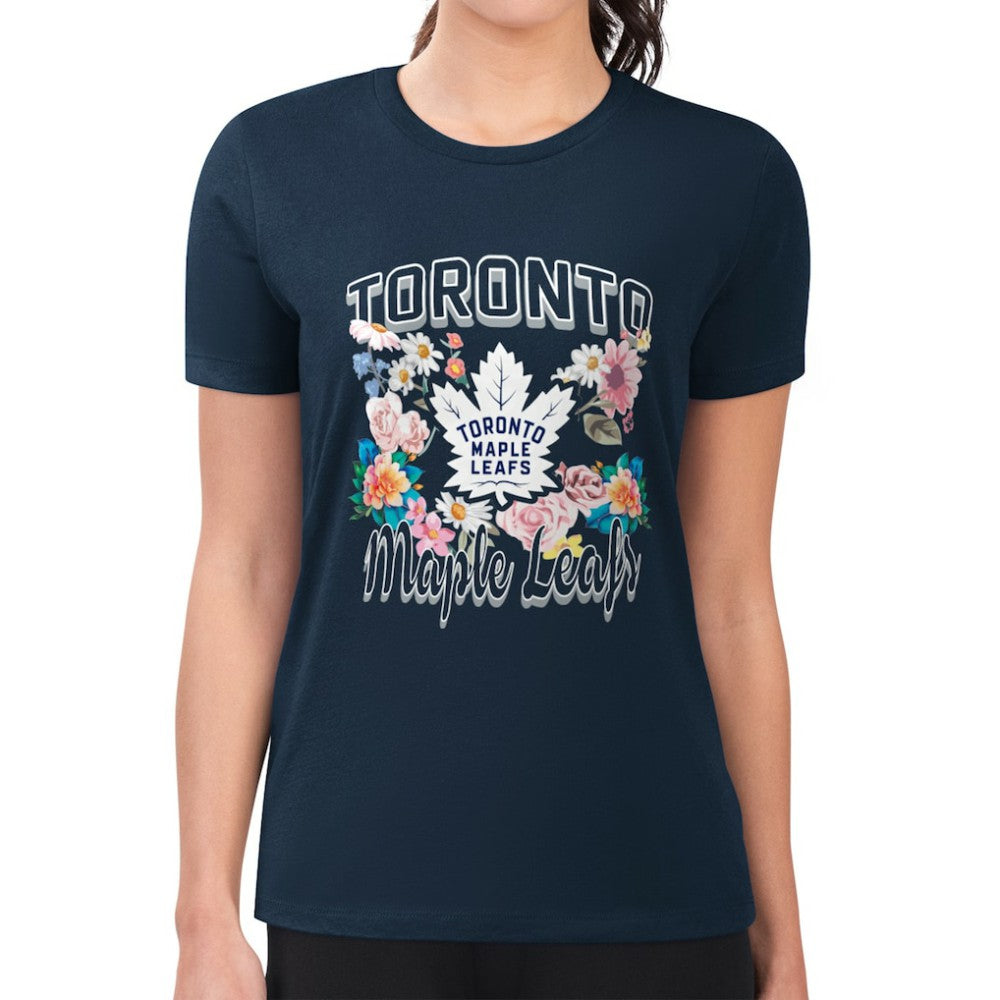 Toronto Maple Leafs G-III 4Her by Carl Banks Women's Super-Slim Fit Lightweight Flower Logo T-Shirt - Navy | US 201906263