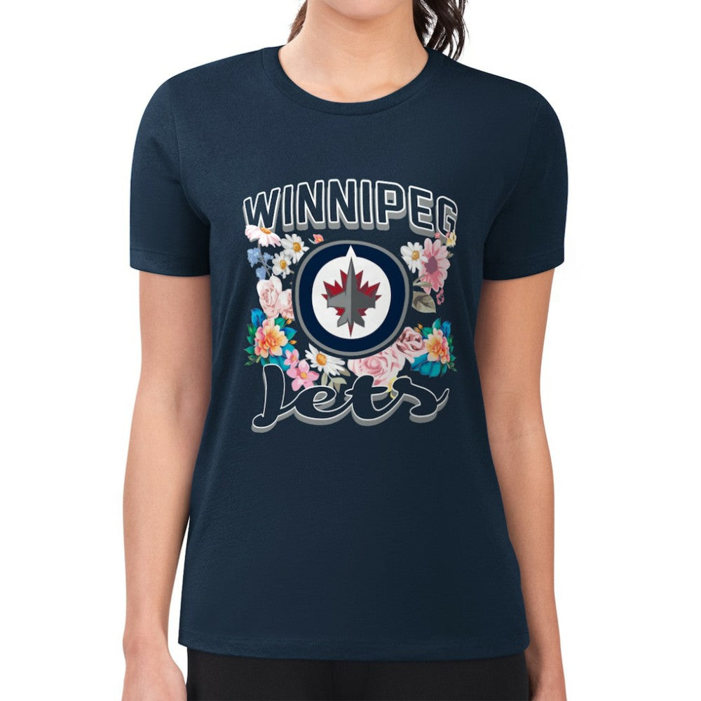 Winnipeg Jets G-III 4Her by Carl Banks Women's Super-Slim Fit Lightweight Flower Logo T-Shirt - Navy | US 201906268