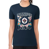 Winnipeg Jets G-III 4Her by Carl Banks Women's Super-Slim Fit Lightweight Flower Logo T-Shirt - Navy | US 201906268