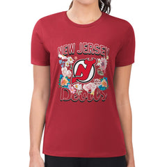 New Jersey Devils G-III 4Her by Carl Banks Women's Super-Slim Fit Lightweight Flower Logo T-Shirt - Red | US 201906275