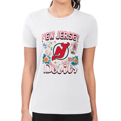 New Jersey Devils G-III 4Her by Carl Banks Women's Super-Slim Fit Lightweight Flower Logo T-Shirt - White | US 201906294